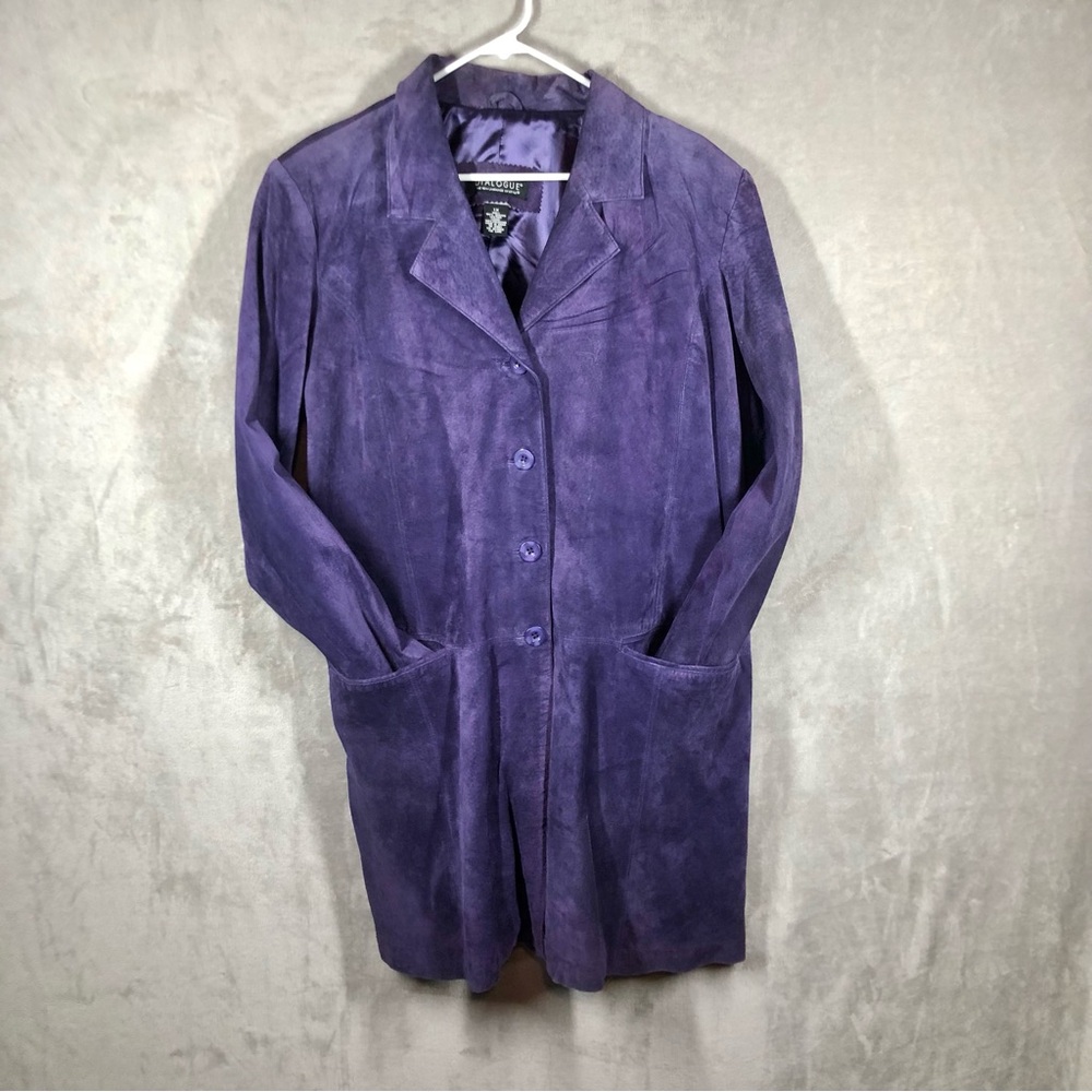 Dialogue Purple Suede Long Leather Jacket Coat